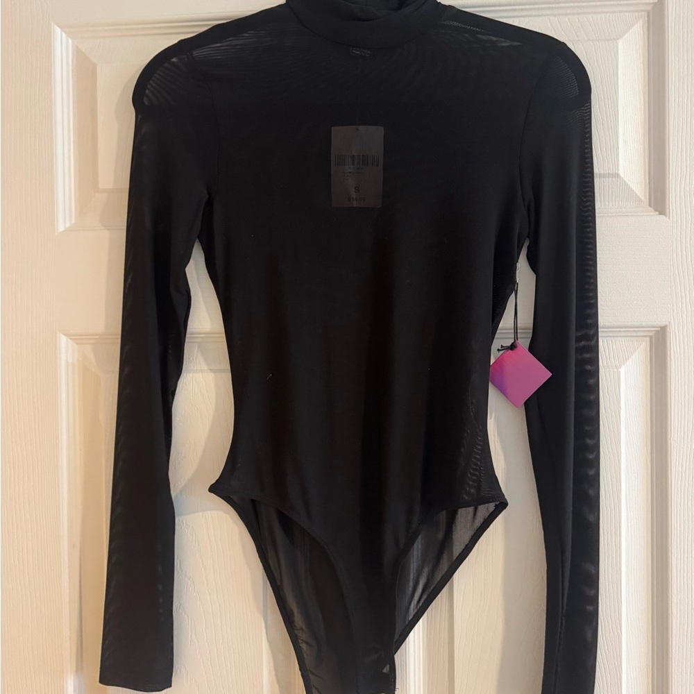NWT Sheer Mesh Black Long Sleeve Bodysuit